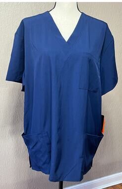 Beverly Hills Uniforms Work Medical Scrub Top Blue Stretch Men Women 2XL New